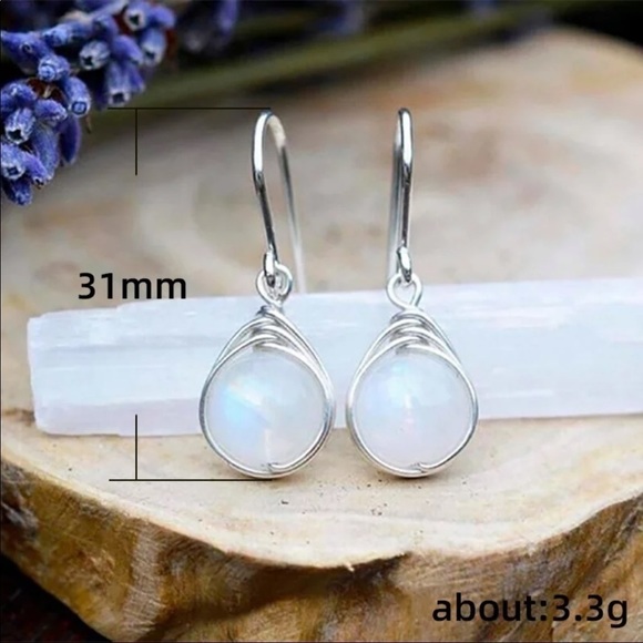 New 925 Silver Wire Wrapped Moonstone Earrings - Picture 4 of 6
